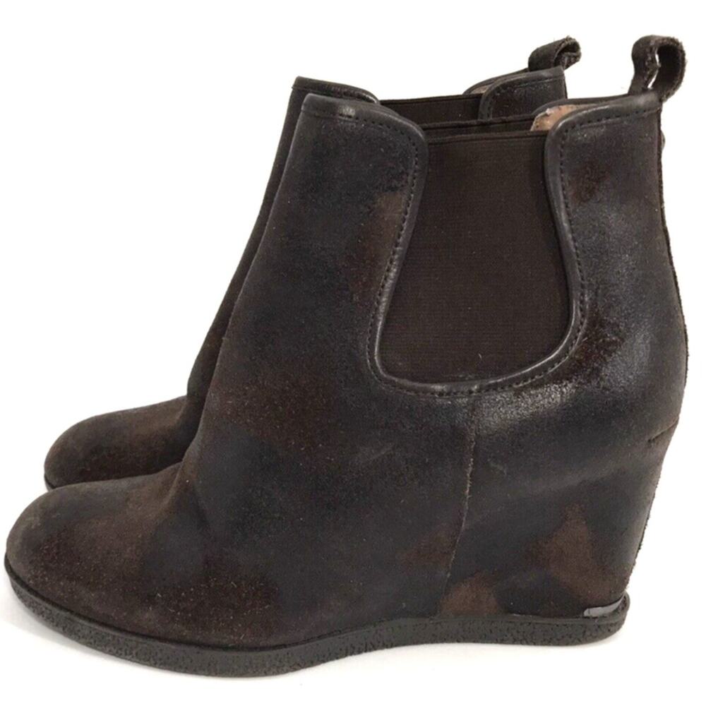 Donald J Pliner Dillon Brown Wedge Distressed Leather Ankle Boots Womens 9
